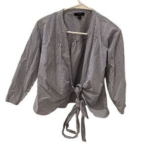J. Crew Women's‎ PXS Blue Striped Wrap Blouse Long Sleeve Top